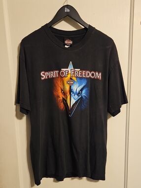 Harley-Davidson Black Short Sleeve Tee with Orange & Blue Eagle Graphic